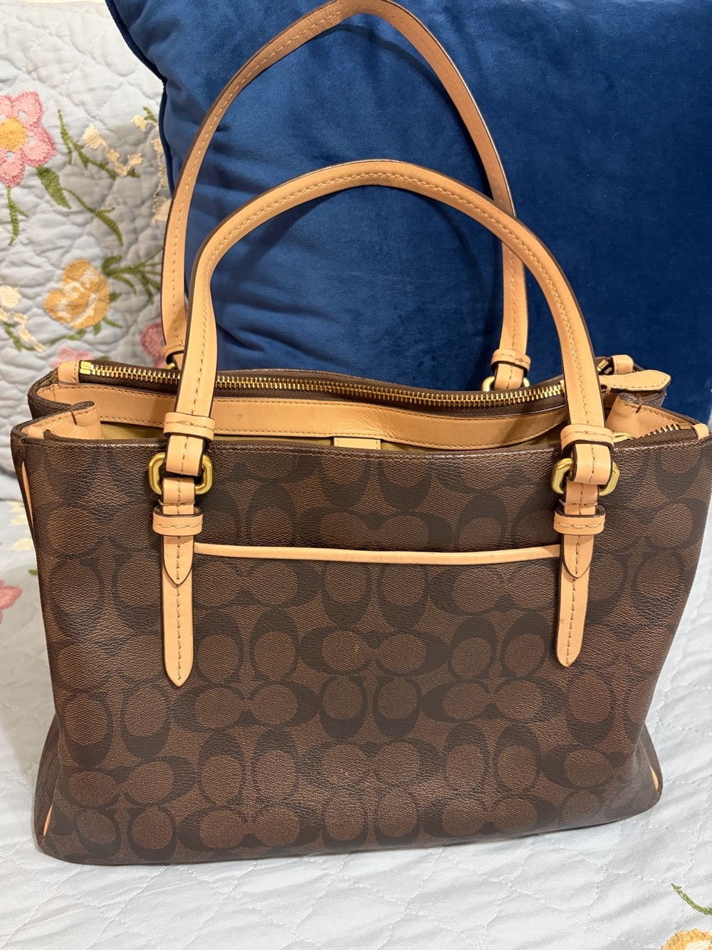 Coach Signature Peyton Coated Canvas Double Zip Carryall Tote & Wallet PreOwned - Picture 10 of 16